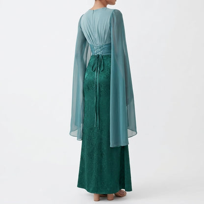 Lace Maxi Dress with Cape Sleeves and Lace-Up Back 7