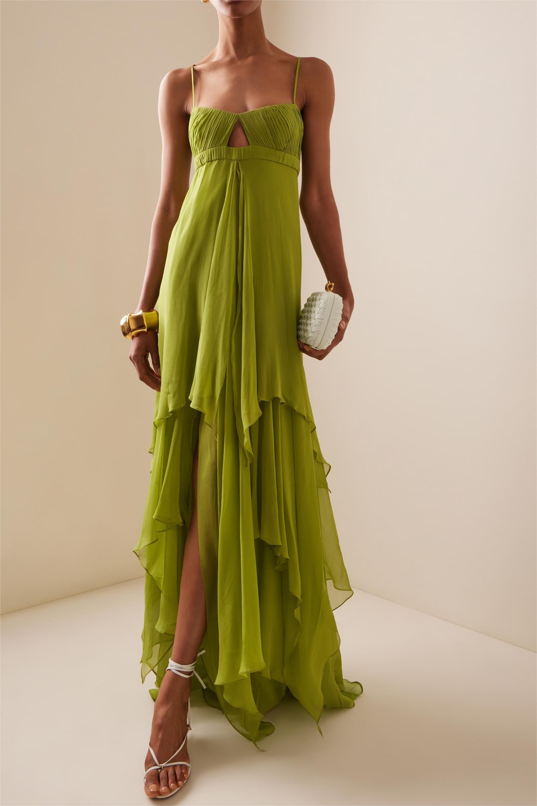 Lime green balconette maxi dress with spaghetti straps 4