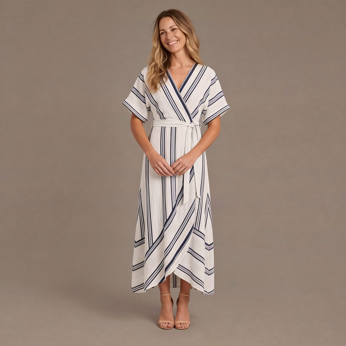 Elegant Striped Wrap Maxi Summer Dress with Tie Waist