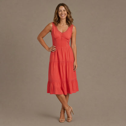 Embroidered Corset Effect Midi Dress