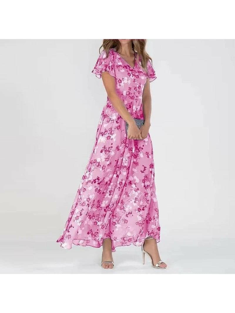 Floral Maxi Dress with Ruffle V Neck and Flutter Sleeves 4
