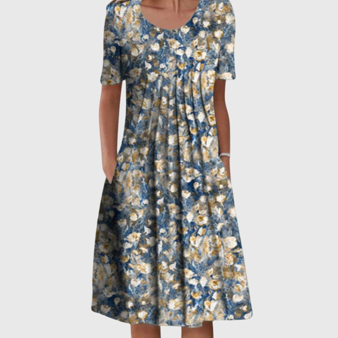 Floral Print Midi Dress with Round Neck and Side Pockets 3