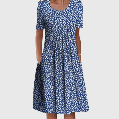 Floral Print Midi Dress with Round Neck and Side Pockets 4