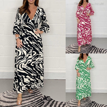 Black zebra print V-neck dress with 3/4 flared sleeves 5