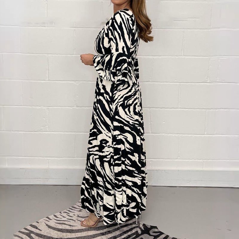 Black zebra stripe maxi dress side view 6