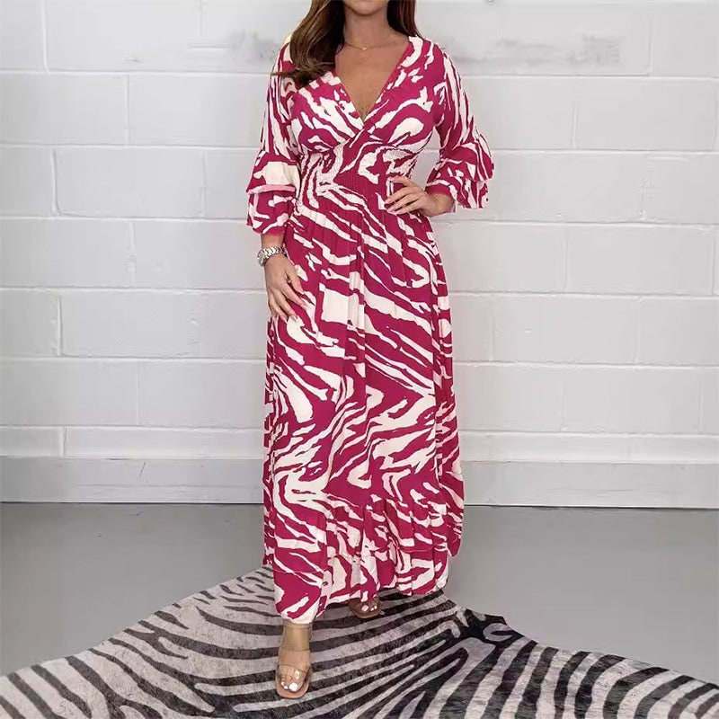 Red zebra print maxi dress with fitted waistline 7