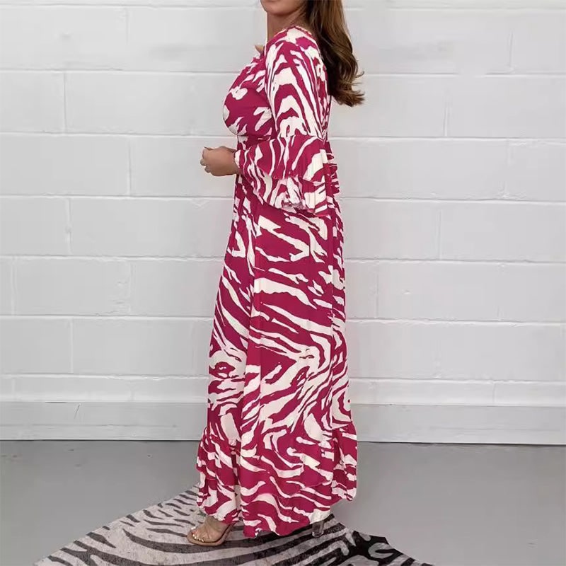 Red zebra stripe maxi dress side view 8