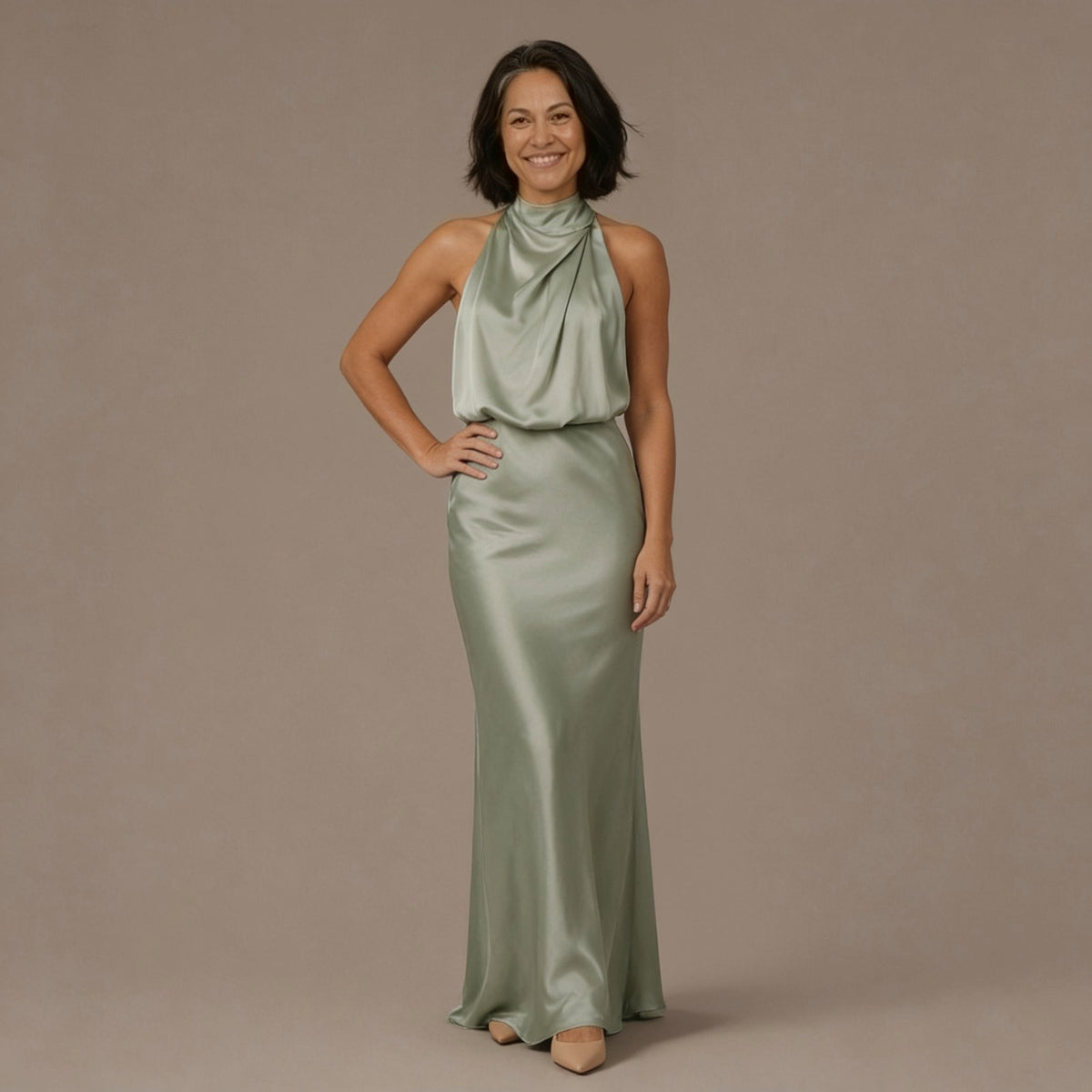 Halter Neck Long Satin Dress