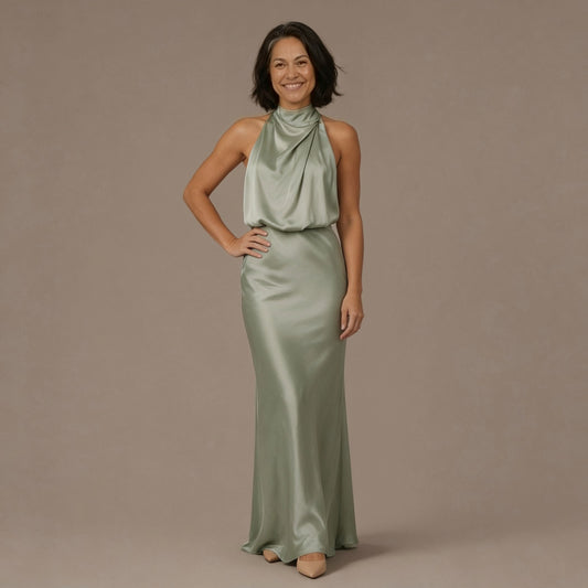 Halter Neck Long Satin Dress
