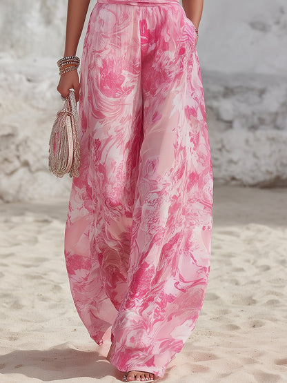 Halter Top and Wide Leg Trousers Linen Blend Set in Pink 5