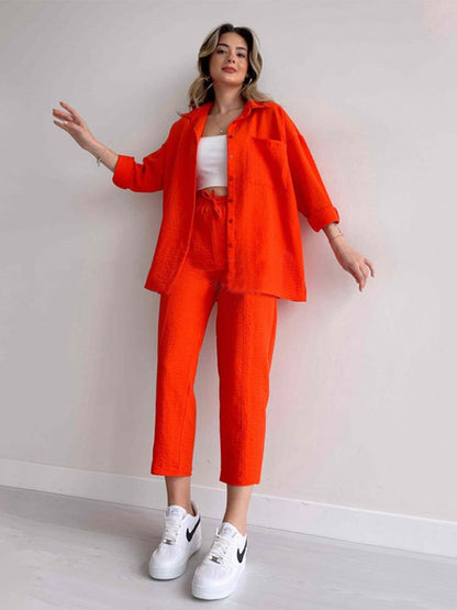 Linen Two Piece Set with Oversized Shirt and Trousers 2