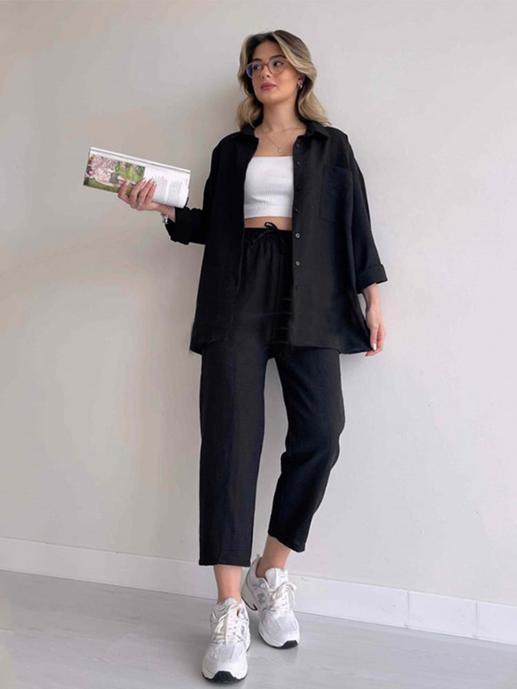Linen Two Piece Set with Oversized Shirt and Trousers 3