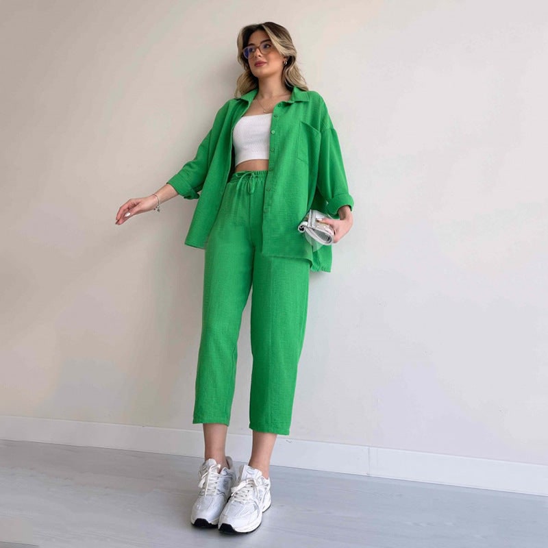 Linen Two Piece Set with Oversized Shirt and Trousers 4