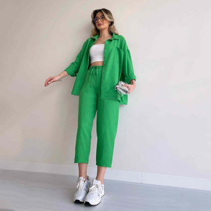 Linen Two Piece Set with Oversized Shirt and Trousers 4