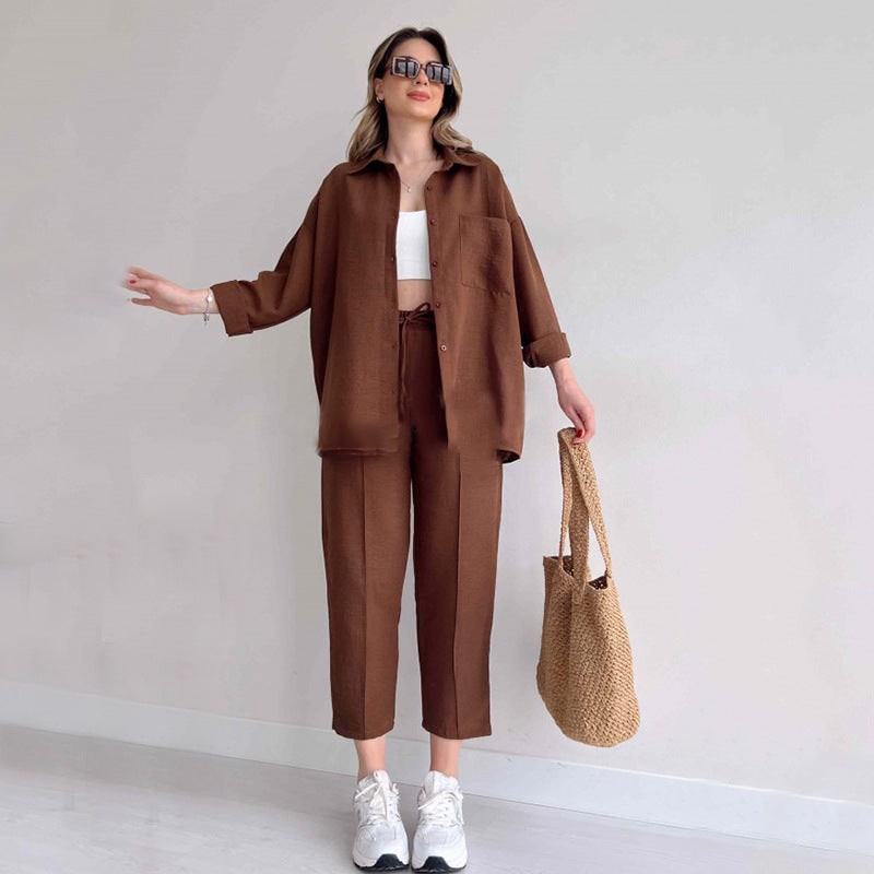 Linen Two Piece Set with Oversized Shirt and Trousers 5