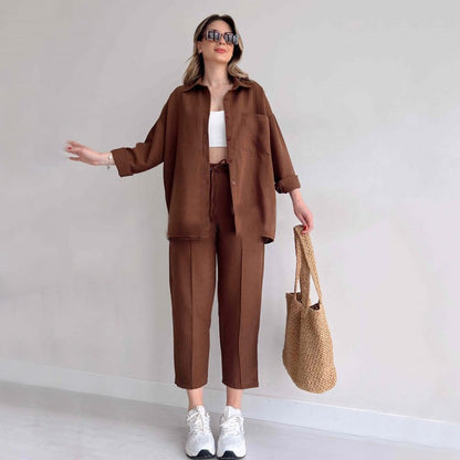 Linen Two Piece Set with Oversized Shirt and Trousers 5