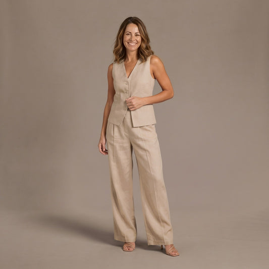 Linen Vest and Wide Leg Trousers Two Piece Set
