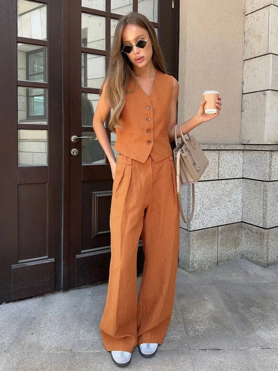 Linen Vest and Wide Leg Trousers Set for Smart Summer Looks 2