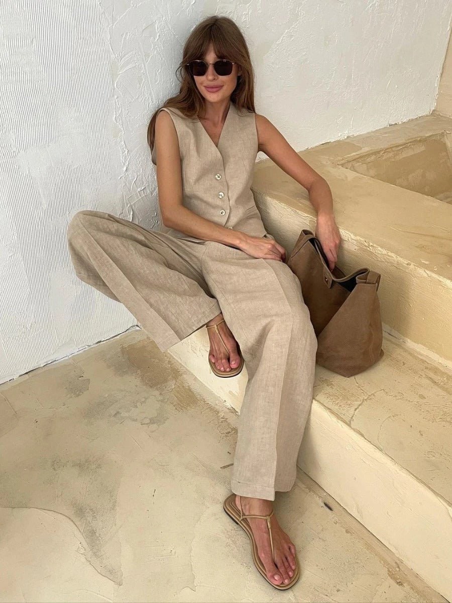 Linen Vest and Wide Leg Trousers Set for Smart Summer Looks 4