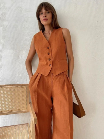 Linen Vest and Wide Leg Trousers Set for Smart Summer Looks 5