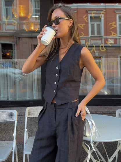 Linen Vest and Wide Leg Trousers Set for Smart Summer Looks 6