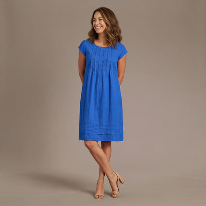 Loose Summer Dress with Pintuck Bodice and Short Sleeves