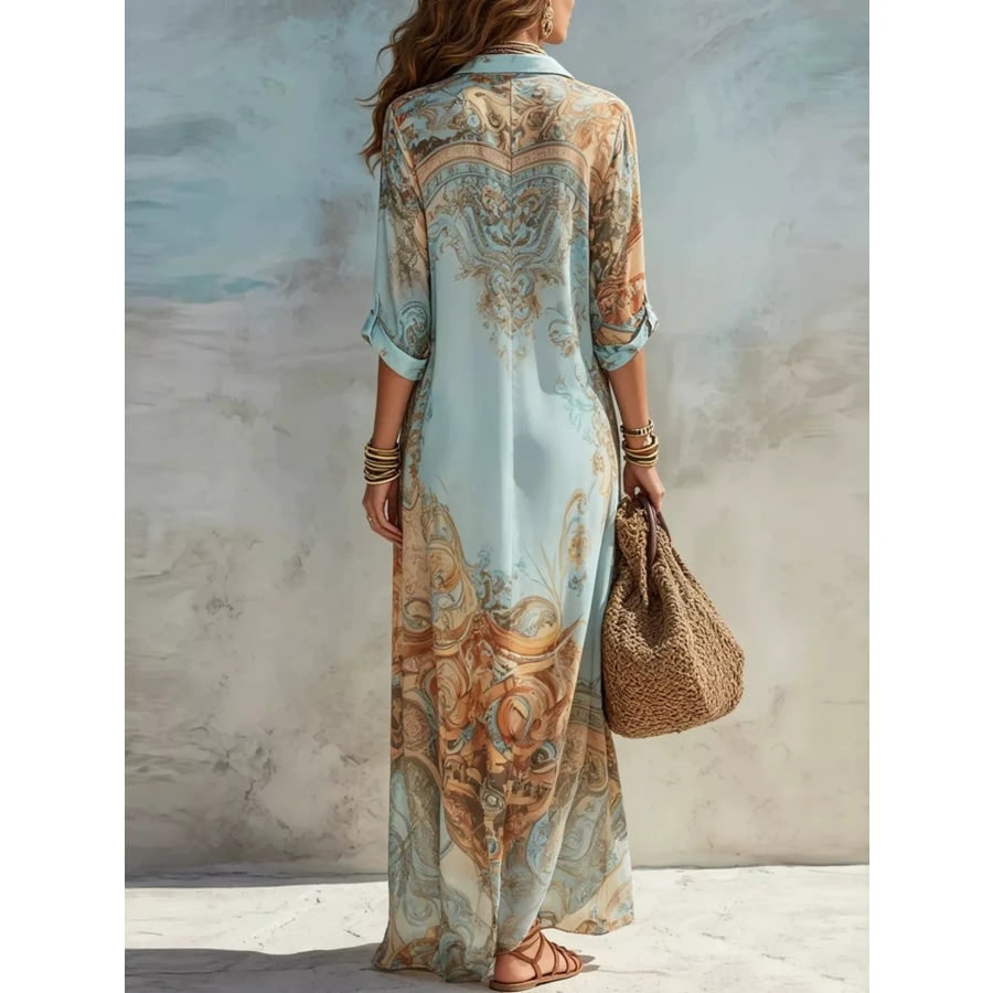Maxi Summer Dress, Paisley Button Down Shirt Dress Plus Size 3