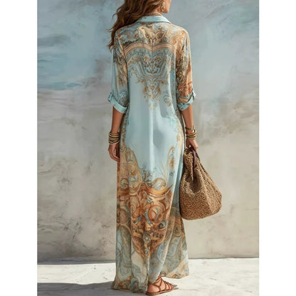 Maxi Summer Dress, Paisley Button Down Shirt Dress Plus Size 3