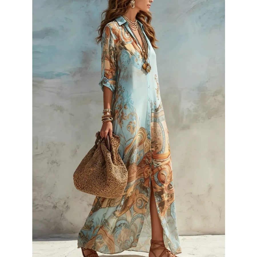 Maxi Summer Dress, Paisley Button Down Shirt Dress Plus Size 4