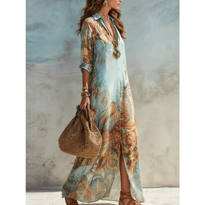 Maxi Summer Dress, Paisley Button Down Shirt Dress Plus Size 4