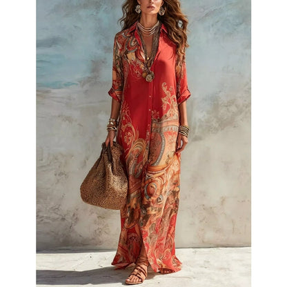 Maxi Summer Dress, Paisley Button Down Shirt Dress Plus Size 5