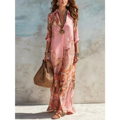 Maxi Summer Dress, Paisley Button Down Shirt Dress Plus Size 6