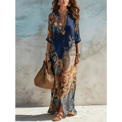 Maxi Summer Dress, Paisley Button Down Shirt Dress Plus Size 7
