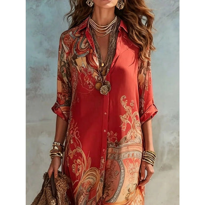Maxi Summer Dress, Paisley Button Down Shirt Dress Plus Size 9