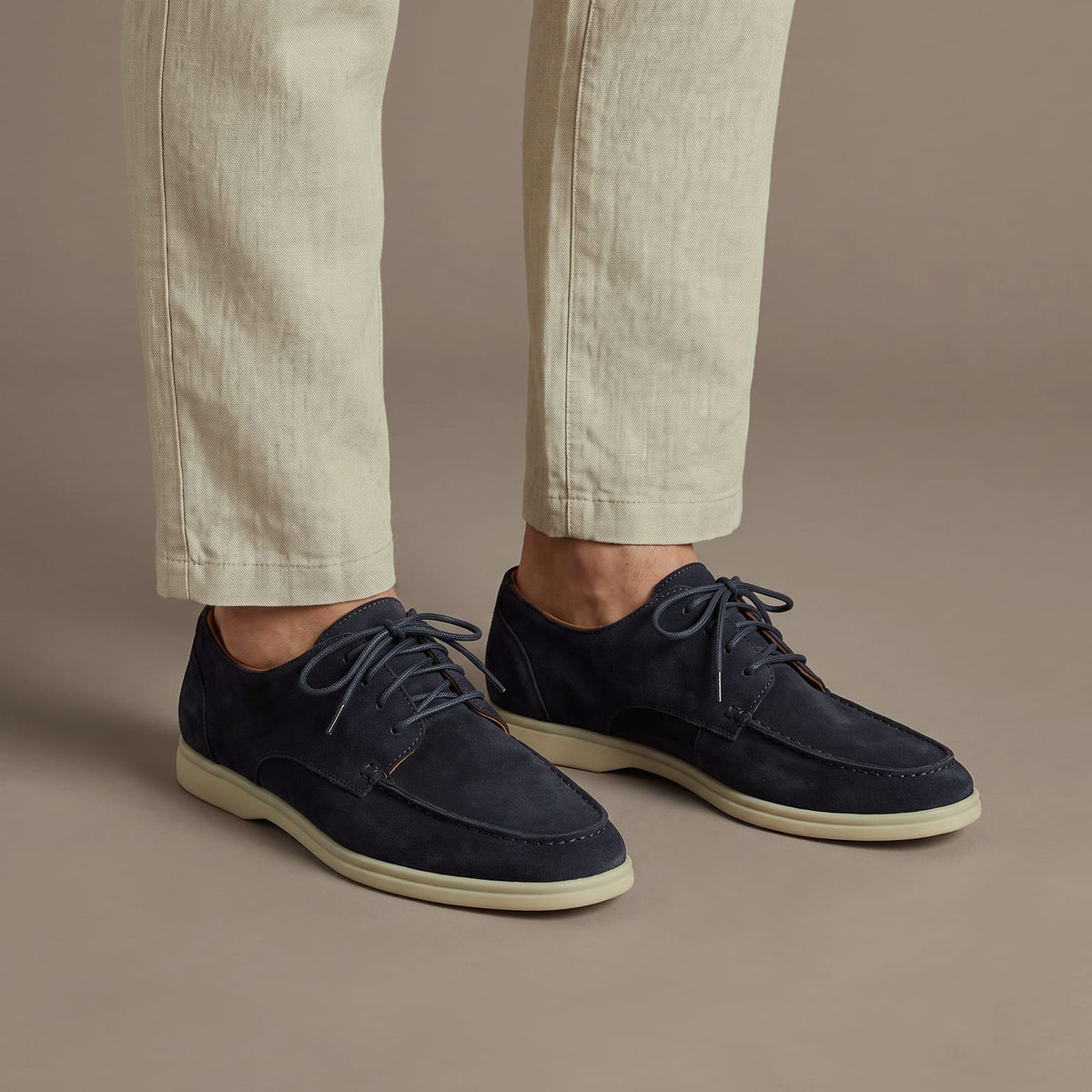 Navy blue suede look lace up loafers for men