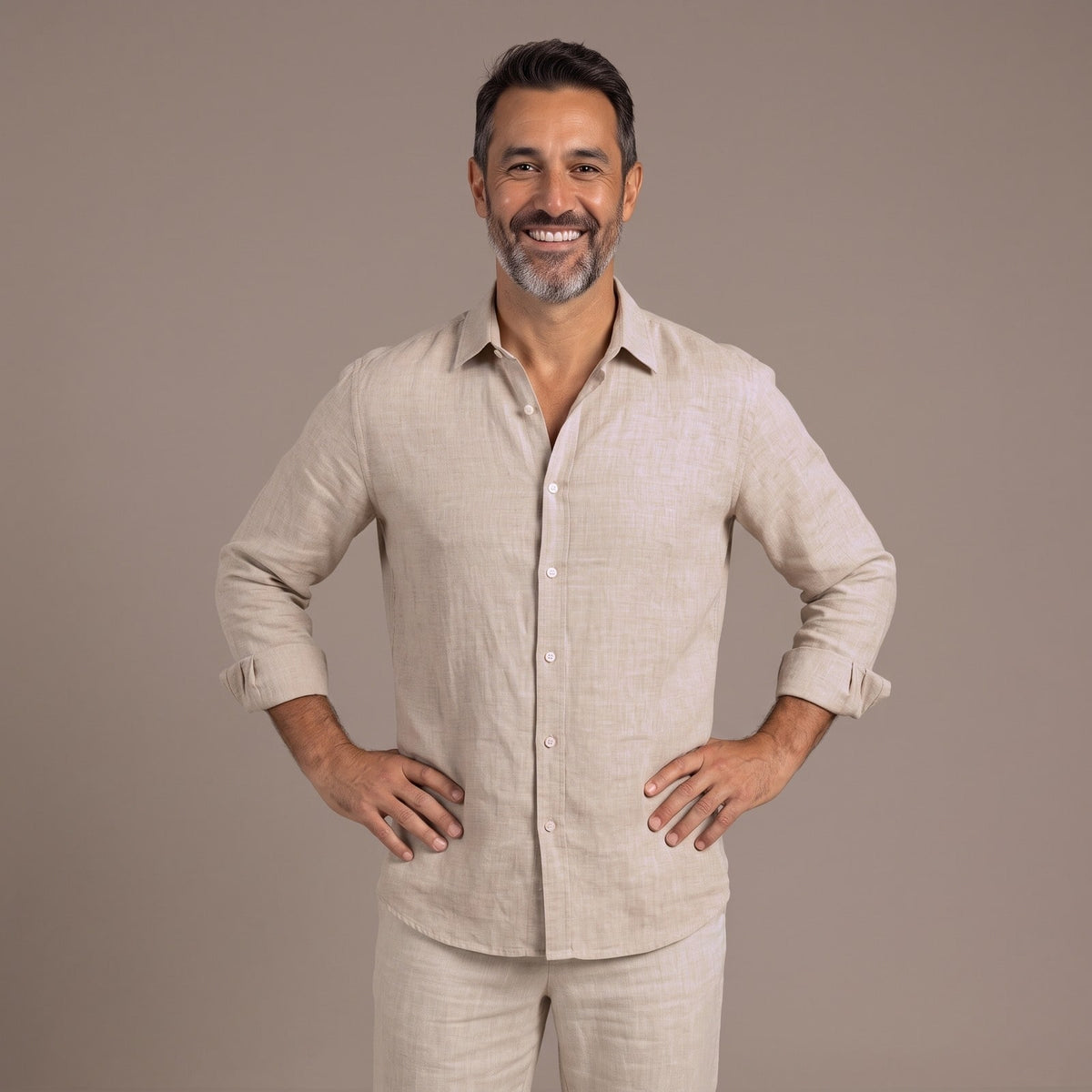 Linen Button Shirt Men Long Sleeve Casual Shirt