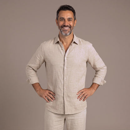 Linen Button Shirt Men Long Sleeve Casual Shirt