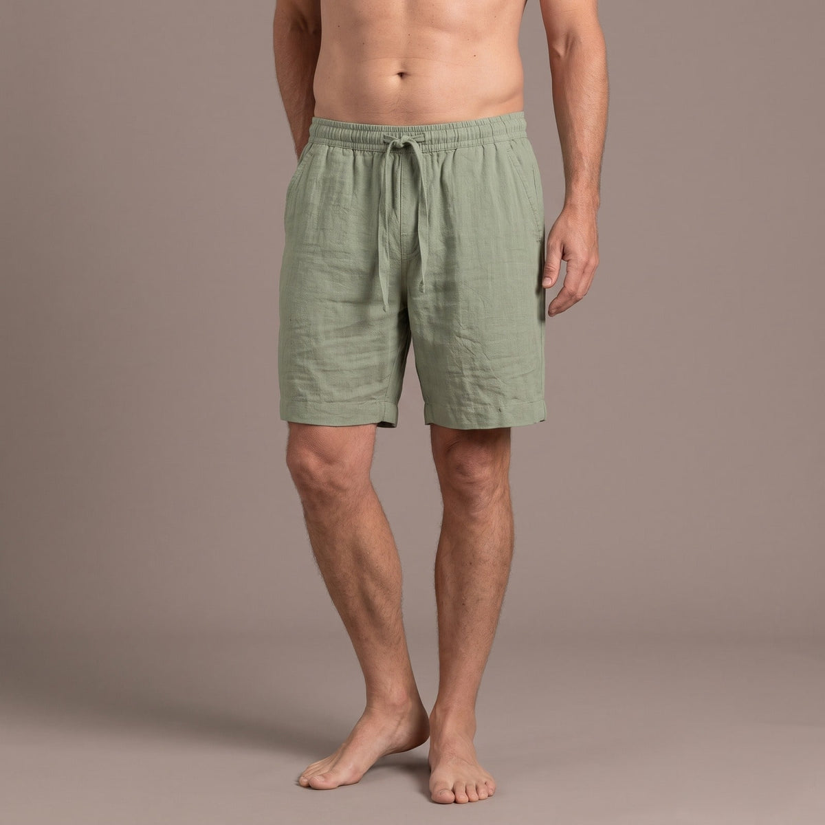 Cotton Shorts Men Relaxed Linen Blend Drawstring Summer Shorts