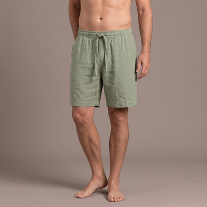 Cotton Shorts Men Relaxed Linen Blend Drawstring Summer Shorts