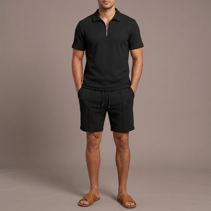 Set for Men Two Piece Zip Polo Shorts Set
