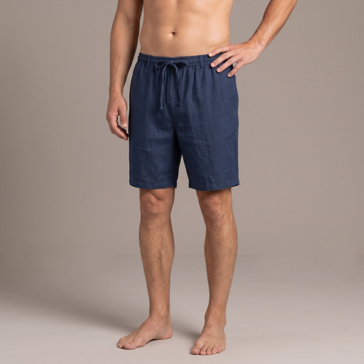 Navy blue relaxed fit men shorts with drawstring waist