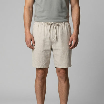 Beige relaxed fit men shorts with drawstring