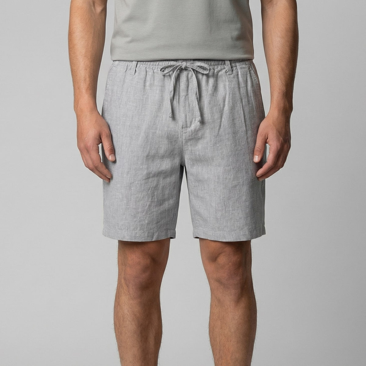 Light grey relaxed fit men shorts with drawstring