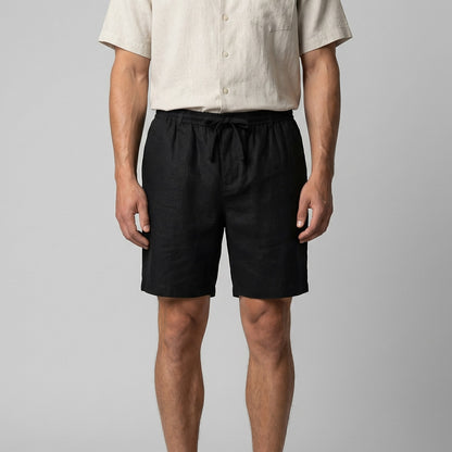 Black relaxed fit men shorts with drawstring