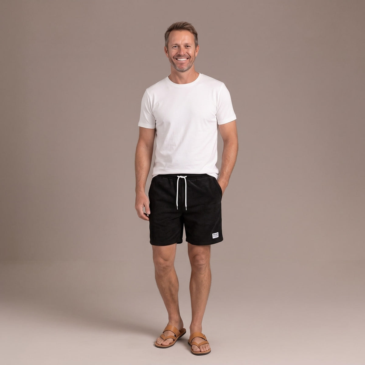 Mens Corduroy Look Swim Shorts in Black with Drawstring Waist