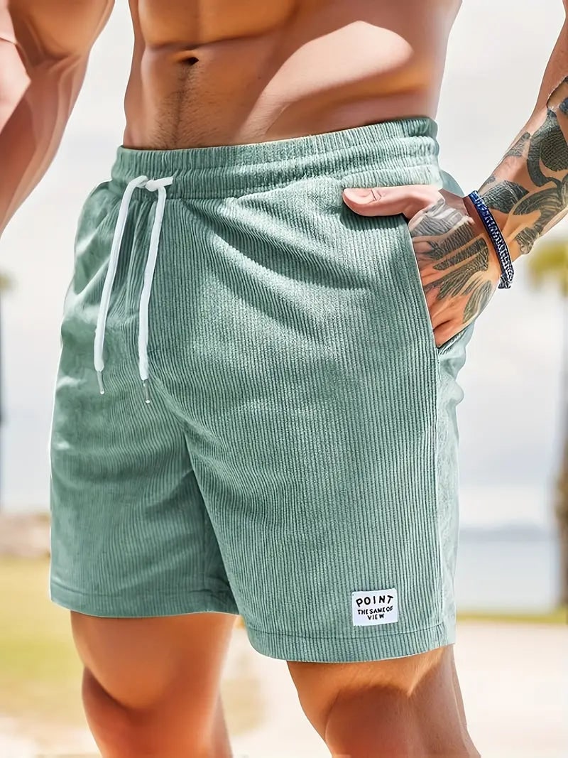 Mens Corduroy Look Swim Shorts in Sage Green