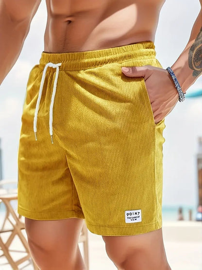 Mens Corduroy Look Swim Shorts in Mustard