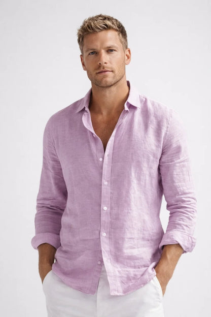 Mens Linen Shirt with Long Sleeves in Lilac