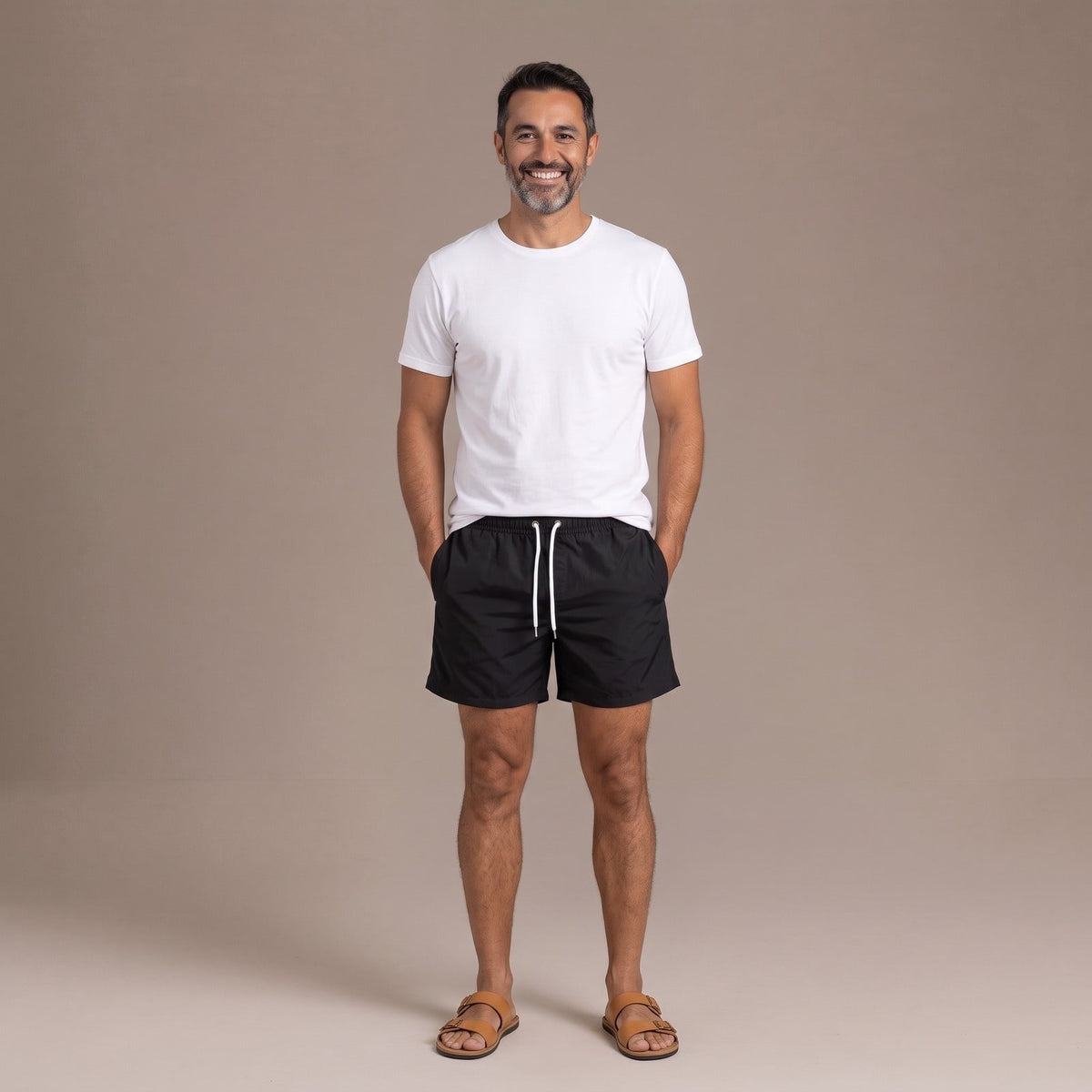 Mens Quick Dry Swim Shorts with Elastic Drawstring Waist in Black