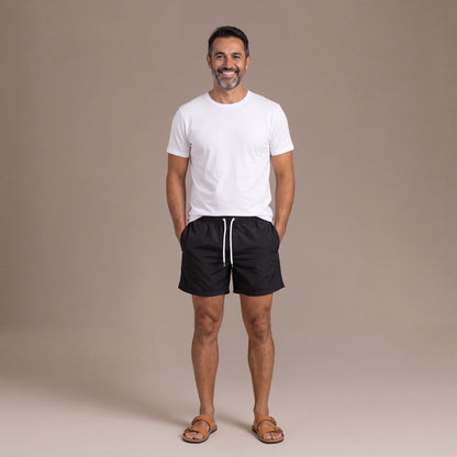 Mens Quick Dry Swim Shorts with Elastic Drawstring Waist in Black